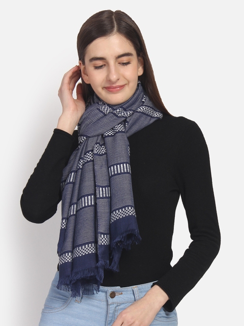 

Anekaant Women Navy Blue & White Self Striped Stole