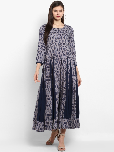 

Fashion String Women Grey & Navy Blue Printed A-Line Kurta