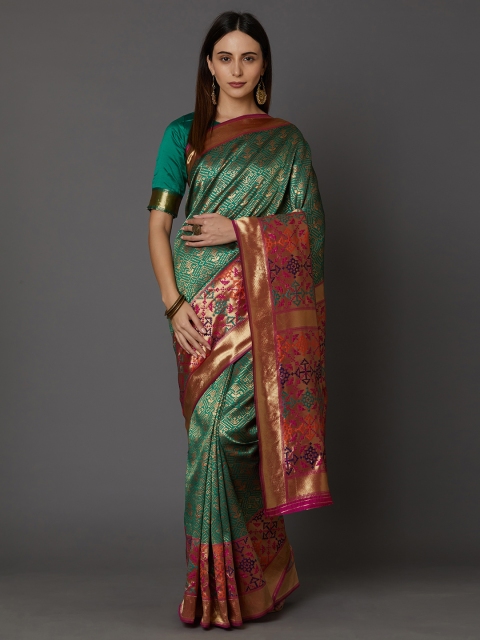 

Mitera Green & Red Silk Blend Woven Design Banarasi Saree