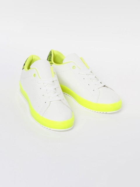 

Ginger by Lifestyle Women White & Fluorescent Green Sneakers
