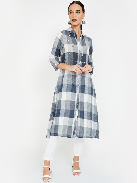 

Melange by Lifestyle Women Blue & White Checked A-Line Kurta