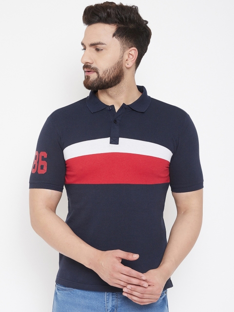 

Austin wood Men Navy Blue & Red Colourblocked Polo Collar T-shirt