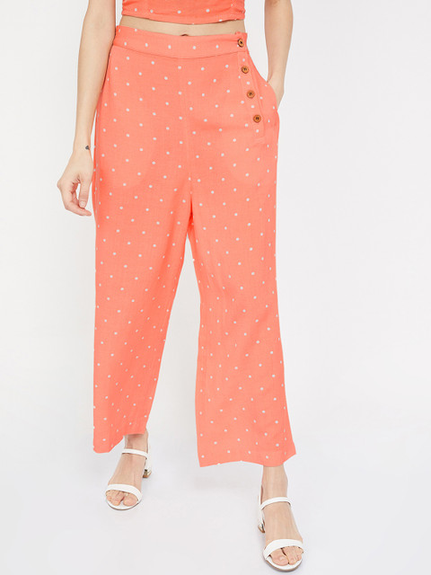 

Ginger by Lifestyle Women Orange & White Regular Fit Printed Parallel Trousers