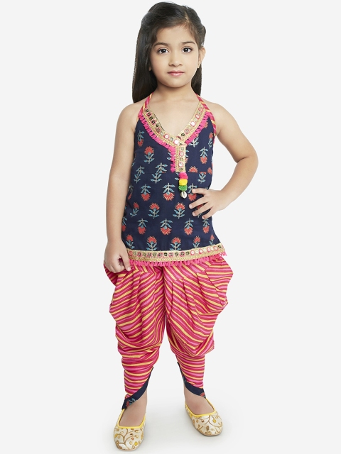 

KID1 Girls Navy Blue & Pink Printed Kurti with Dhoti Pants
