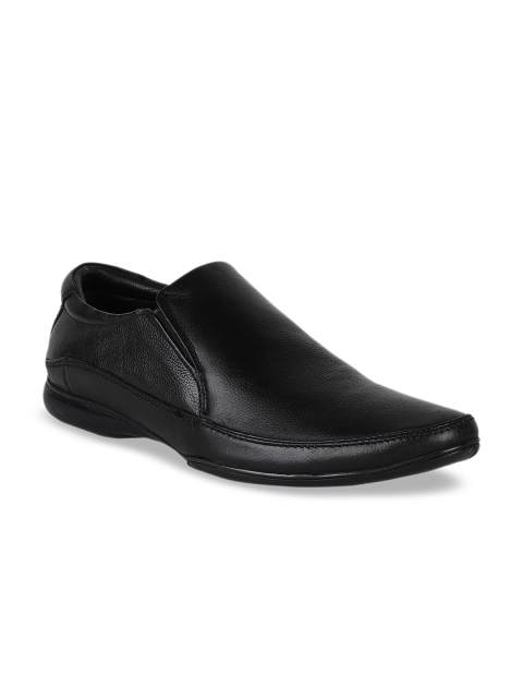 

Egoss Men Black Solid Leather Formal Slip-Ons