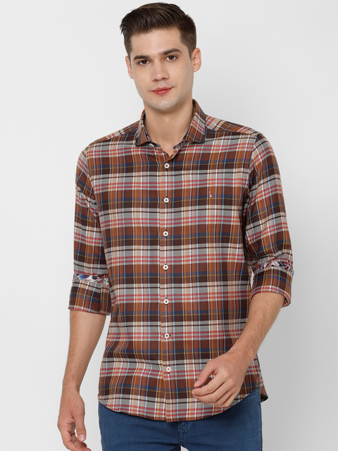 

SIMON CARTER LONDON Men Brown & White Slim Fit Checked Casual Shirt