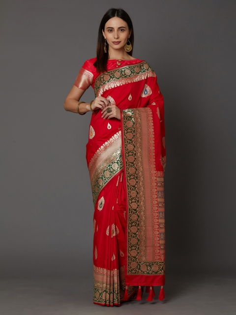 

Mitera Red Silk Blend Woven Design Banarasi Saree