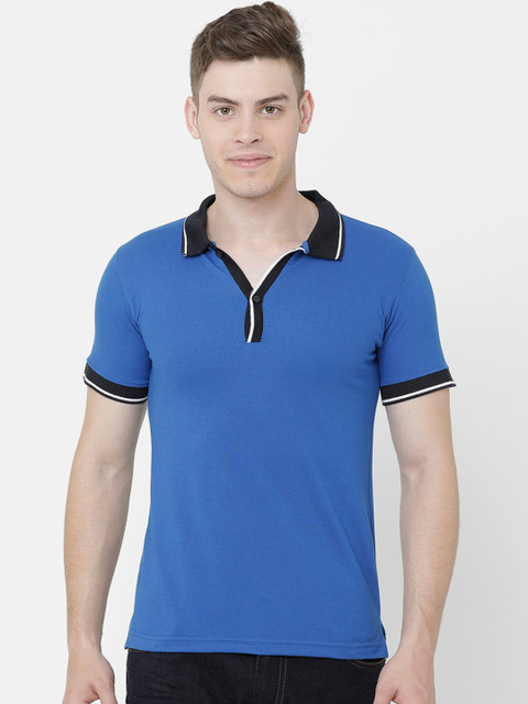

ELEGANCE Men Blue Solid Polo Collar T-shirt