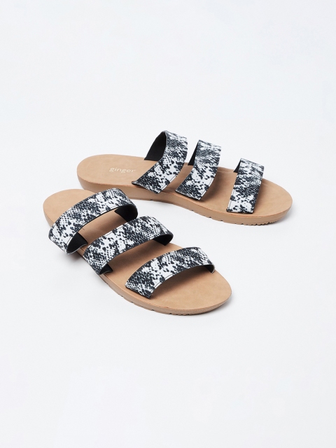 

Ginger by Lifestyle Women White & Black Printed Open Toe Flats