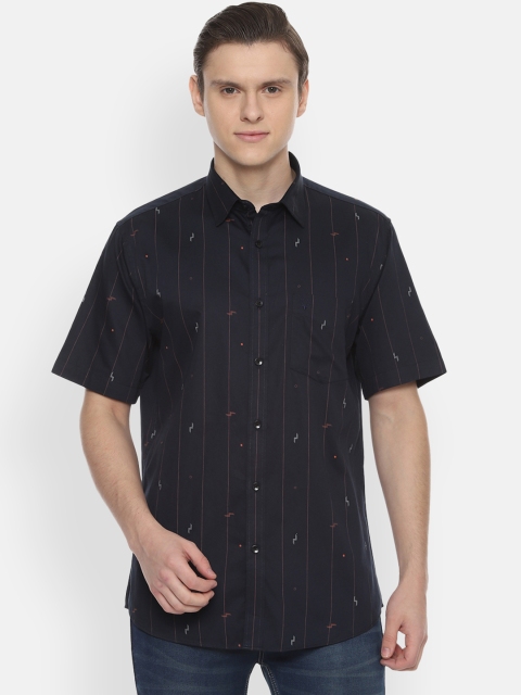 

Allen Solly Men Navy Blue & Brown Slim Fit Striped Casual Shirt