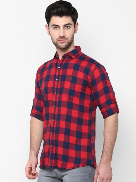 

Urbano Fashion Men Red & Navy Blue Slim Fit Checked Casual Shirt