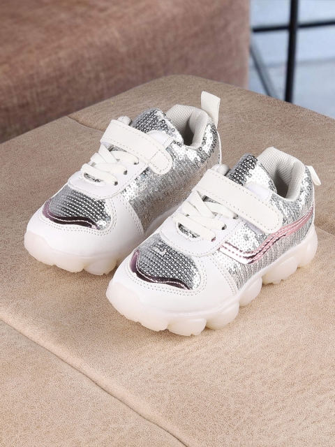 

Walktrendy Kids White & Silver-Toned Embellished Sneakers