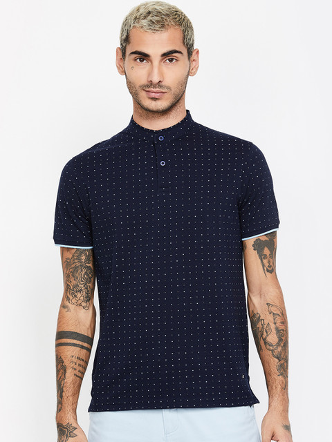 

CODE by Lifestyle Men Navy Blue Printed Mandarin Collar T-shirt