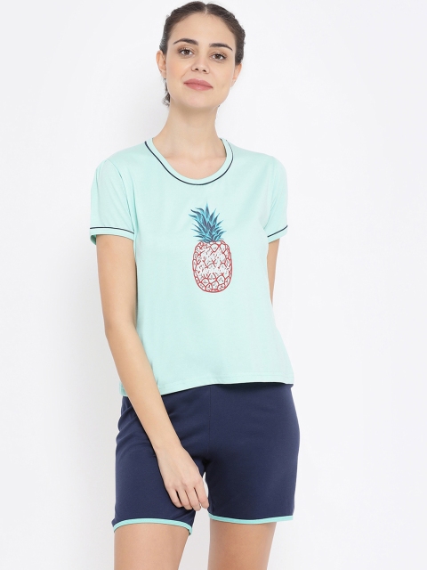 

Kanvin Women Sea Green & Navy Blue Printed Night suit