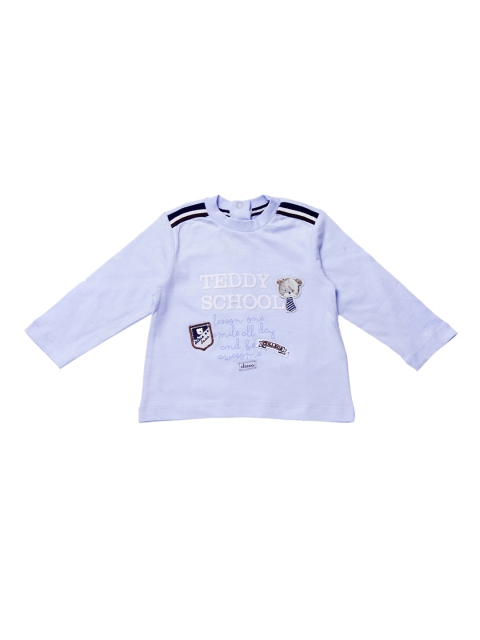Boys Blue Printed Round Neck Pure Cotton T-shirt