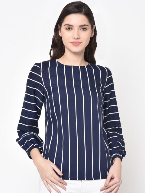 Women Navy Blue & White Striped Top