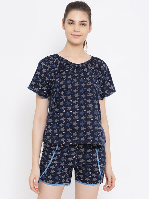 

Kanvin Women Navy Blue Printed Night suit