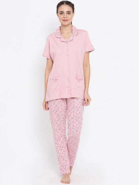 

Kanvin Women Pink & Black Solid Night Suit