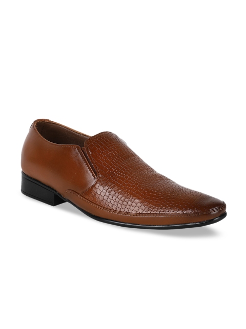 

Egoss Men Tan Brown Textured Genuine Leather Formal Slip-Ons