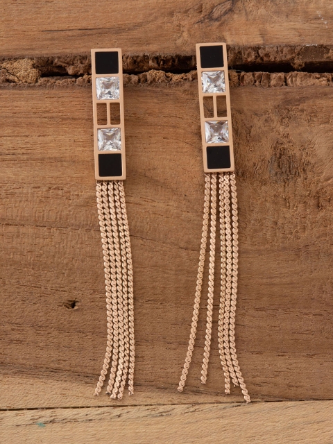 

E2O Rose Gold-Plated & Black Contemporary Drop Earrings