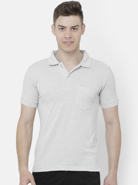 ELEGANCE Men Grey Solid Polo Collar T-shirt