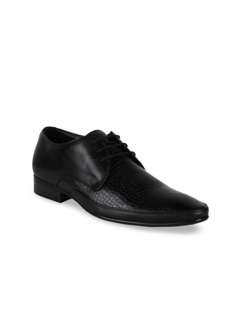 

Egoss Men Black Textured Leather Formal Derbys