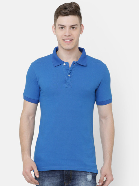 

ELEGANCE Men Blue Solid Polo Collar T-shirt