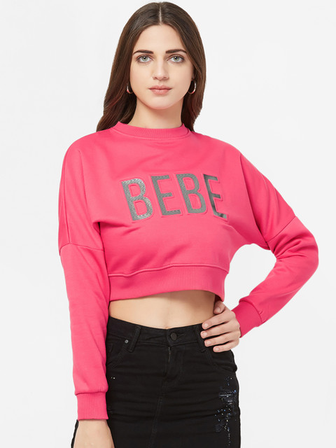 

bebe Women Pink Printed Crop Sweatshirt