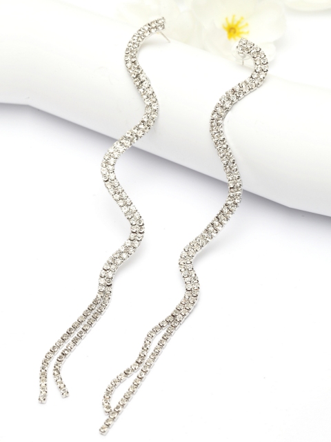 

AVANT-GARDE PARIS Silver-Toned Rhodium-Plated Contemporary Drop Earrings