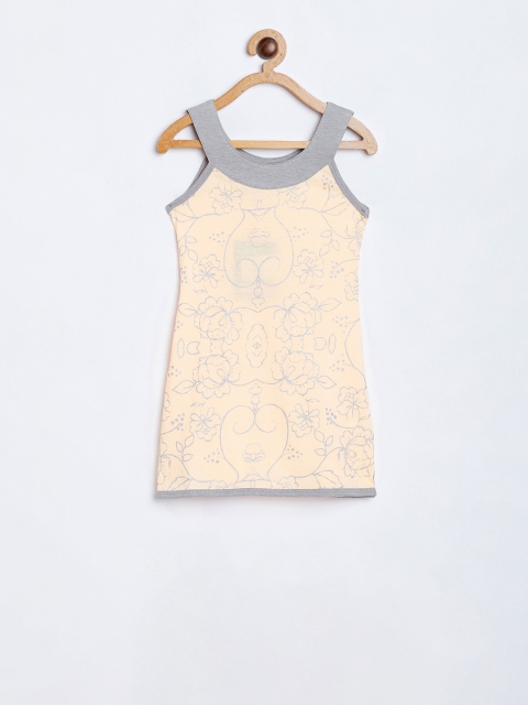 

Nins Moda Girls Peach-Coloured Printed T-shirt Dress