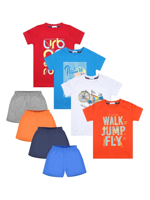 

Luke & Lilly Boys Pack of 4 Printed T-shirts & Solid Shorts, Red
