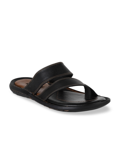 

Egoss Men Black Solid Leather One Toe Comfort Sandals