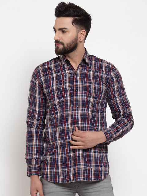 JAINISH Men Navy Blue & White Regular Fit Checked Casual Shirt