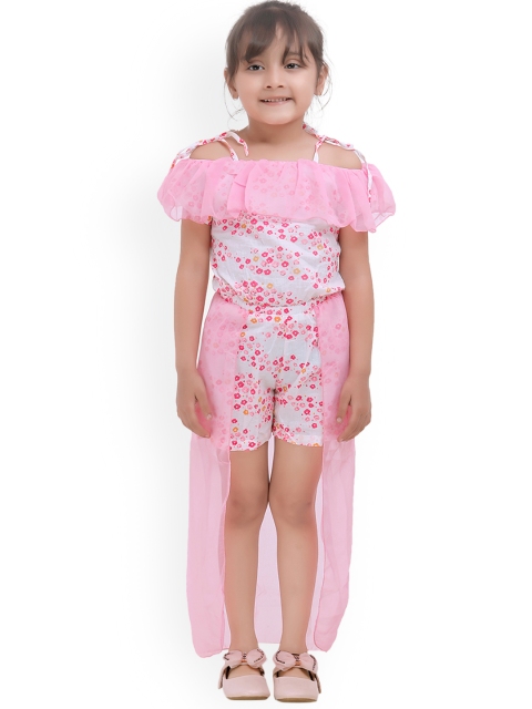 

LilPicks Girls White & Pink Printed Playsuit with Layered Detail