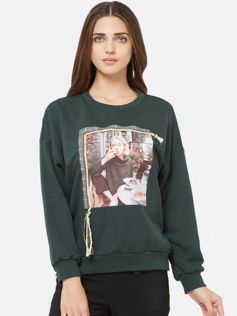 

bebe Women Olive Green Printed Sweatshirt