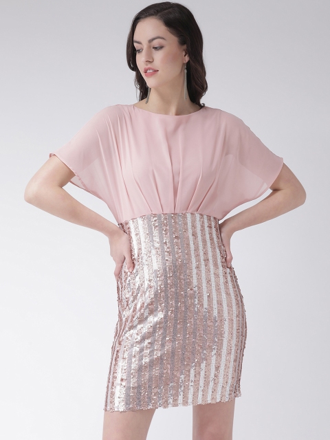 

Latin Quarters Women Pink & Rose-Gold Toned Self Design Sheath Dress