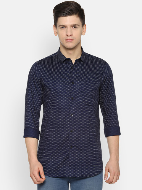 

Allen Solly Men Navy Blue & White Slim Fit Printed Casual Shirt