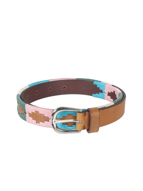 

Aditi Wasan Women Tan Brown & Pink Leather Woven Design Belt