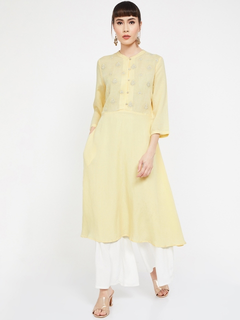 

Melange by Lifestyle Women Yellow Embroidered A-Line Kurta