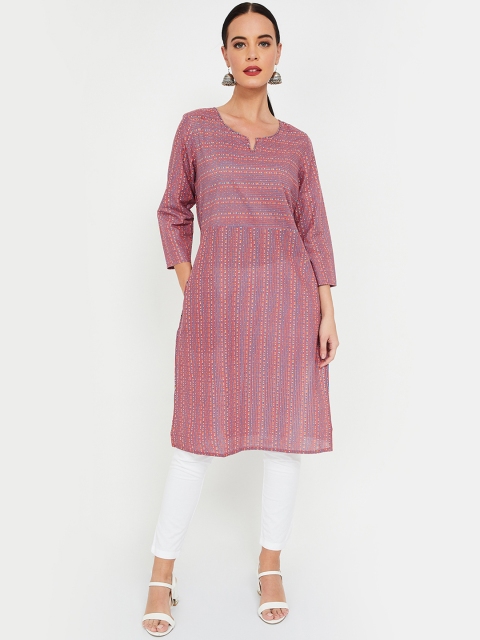 

Melange by Lifestyle Women Orange & Blue Striped Straight Kurta