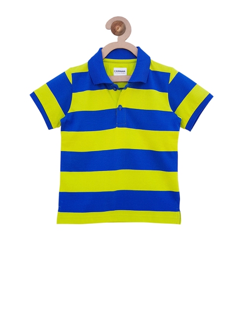 

Campana Boys Blue Striped Polo Collar T-shirt