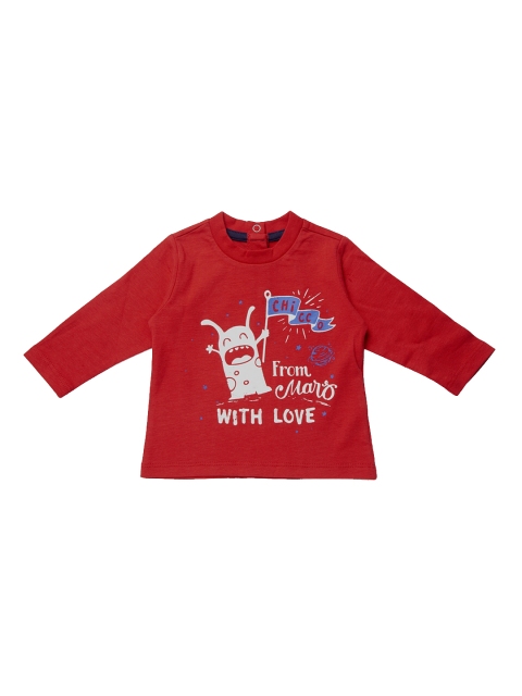Boys Red Printed Round Neck T-shirt