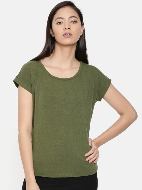 

Bamboo Tribe Women Olive Green Solid Round Neck T-shirt