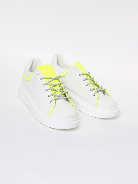 

Ginger by Lifestyle Women White & Fluorescent Green Sneakers