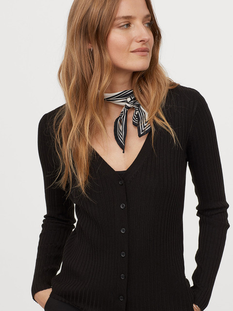 

H&M Women Black Ribbed cardigan