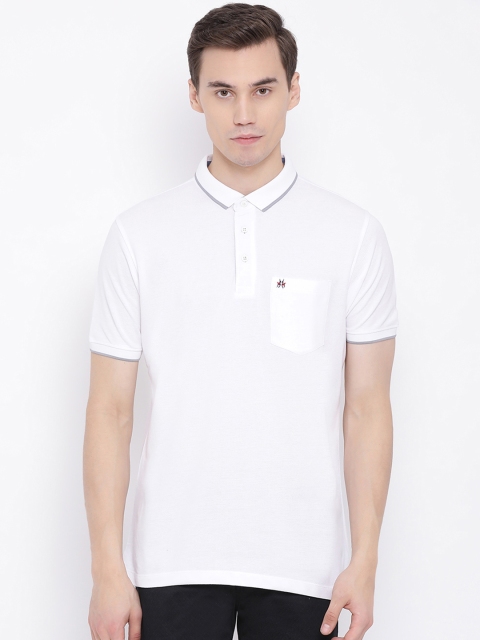 

Crimsoune Club Men White Striped Polo Collar T-shirt