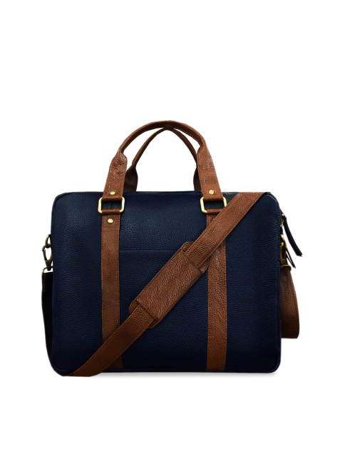 

ABYS Unisex Navy Blue & Brown Leather Solid Laptop Bag
