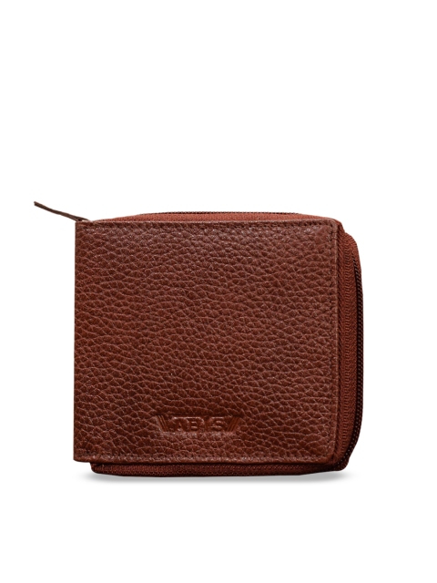 

ABYS Men Tan Brown Textured Leather Zip Around Wallet