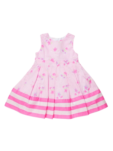 Girls Pink Printed Fit and Flare Dress