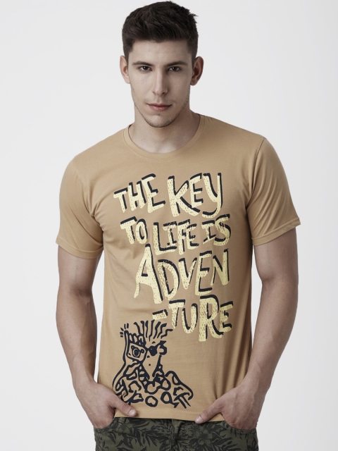 

FIDO DIDO Men Beige Printed Round Neck T-shirt